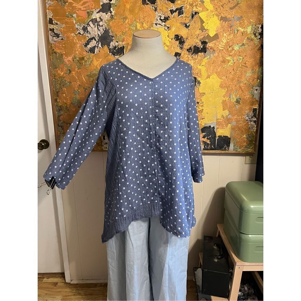 Dorman Lagenlook Denim Blue Mixed Media Asymmetrical Scoop Neck Tunic M